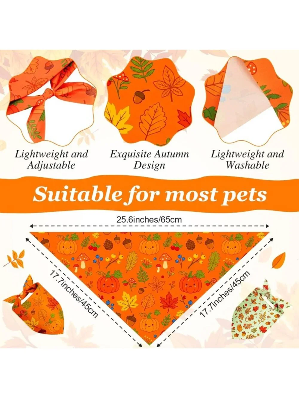 100 Pcs Fall Dog Bandanas for Thanksgiving & Autumn - Medium Size, Cute Designs